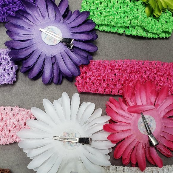 Lot of 9 Baby headbands with 10 attachable flowers Multicolor - Picture 3 of 3